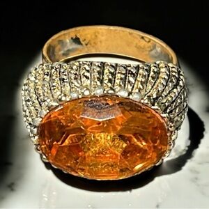 Elegant Gold and Orange Gemstone vintage cocktail Ring- adjustable
